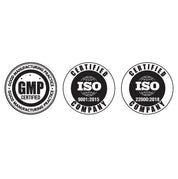 GMP and ISO certification logos displayed together